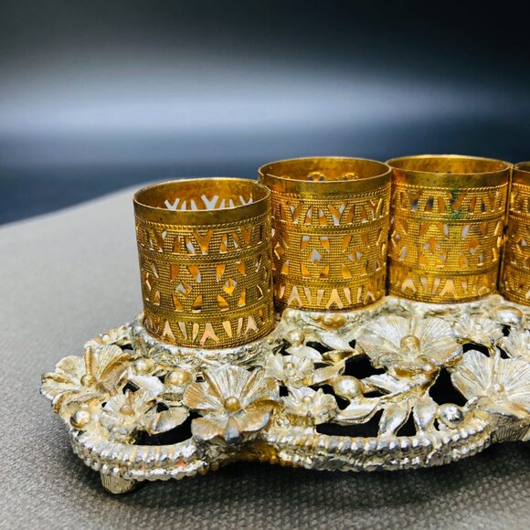 Vintage SAM FINK Ormolu Filigree Lipstick Holder Tray Hollywood Regency Vanity - Picture 6 of 14